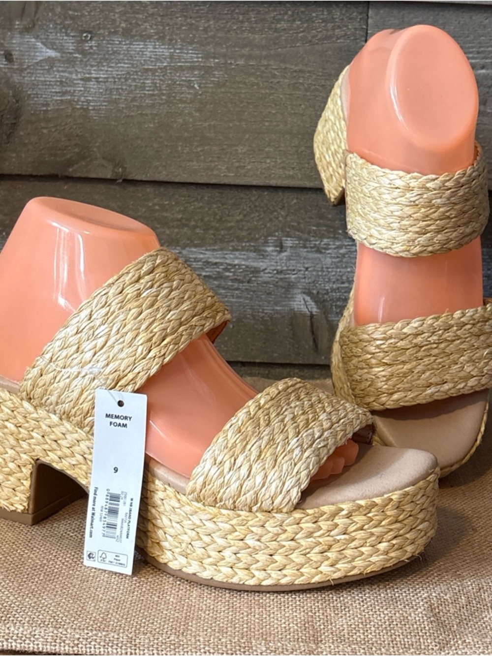 No Boundaries Women's Raffia Double Band Platform Sandals Size 9 Slip On NEW